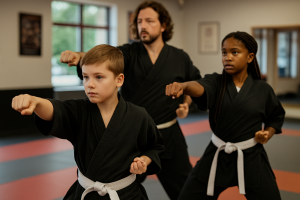 Student at American Academies of Martial Arts training in class — showing the benefits of martial arts for adults and kids.